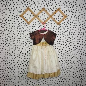 Kiki Cream and Gold Holiday Special Occasion Toddler Dress with Brown Shrug